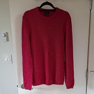Zara Men's Vibrant Pink Ribbed 100% Cotton Crewneck Sweater (Size L)